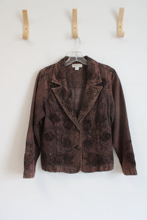 Coldwater Creek Beaded Brown Blazer | 10 Petite