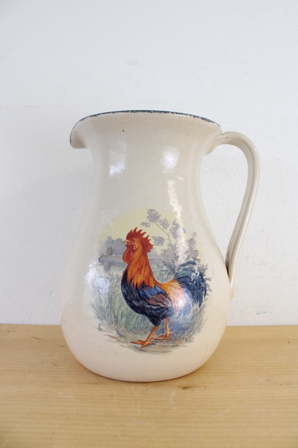 Home & Garden Party Rooster Tan Large Ceramic Pitcher