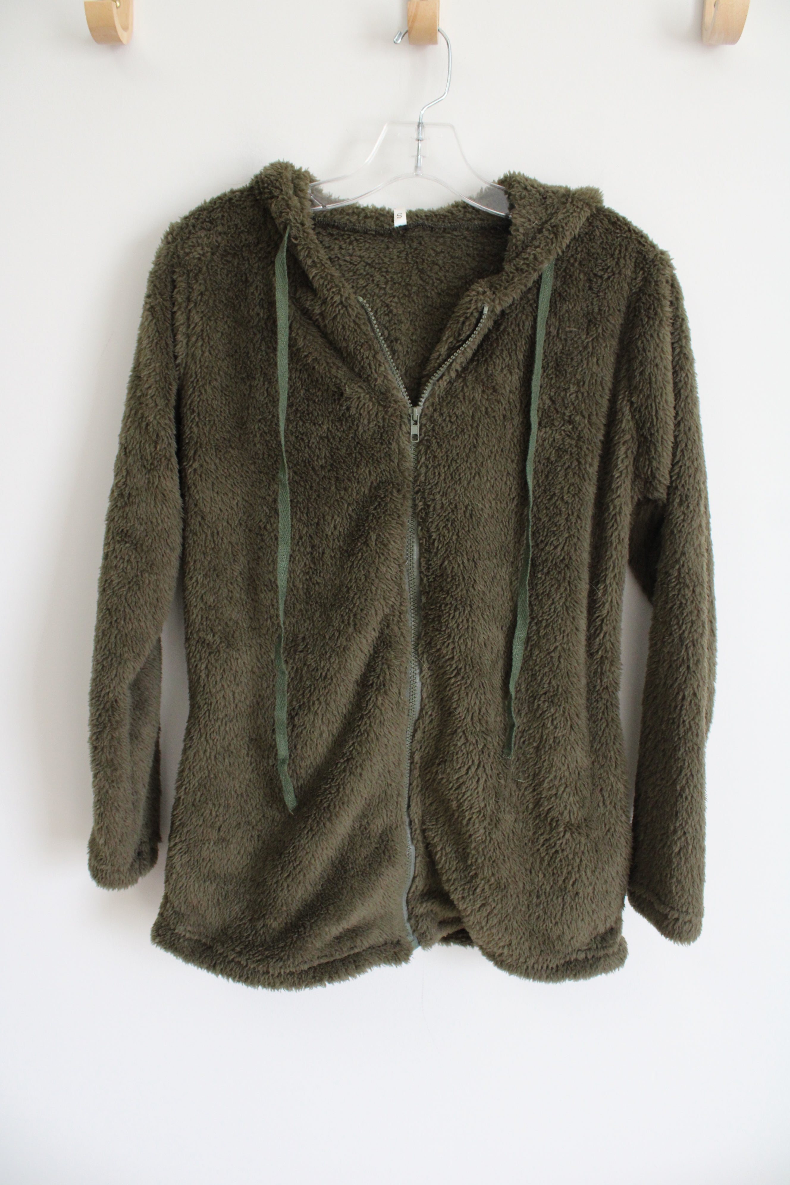 Full Zip Green Fuzzy Hoodie | S