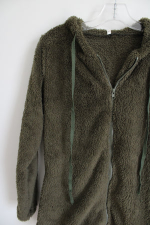 Full Zip Green Fuzzy Hoodie | S