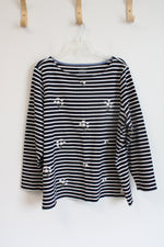 Talbots Navy & White Striped Embroidered Daisy Top | 3X Petite