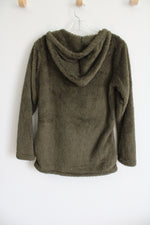 Full Zip Green Fuzzy Hoodie | S