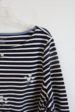 Talbots Navy & White Striped Embroidered Daisy Top | 3X Petite