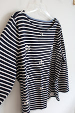 Talbots Navy & White Striped Embroidered Daisy Top | 3X Petite