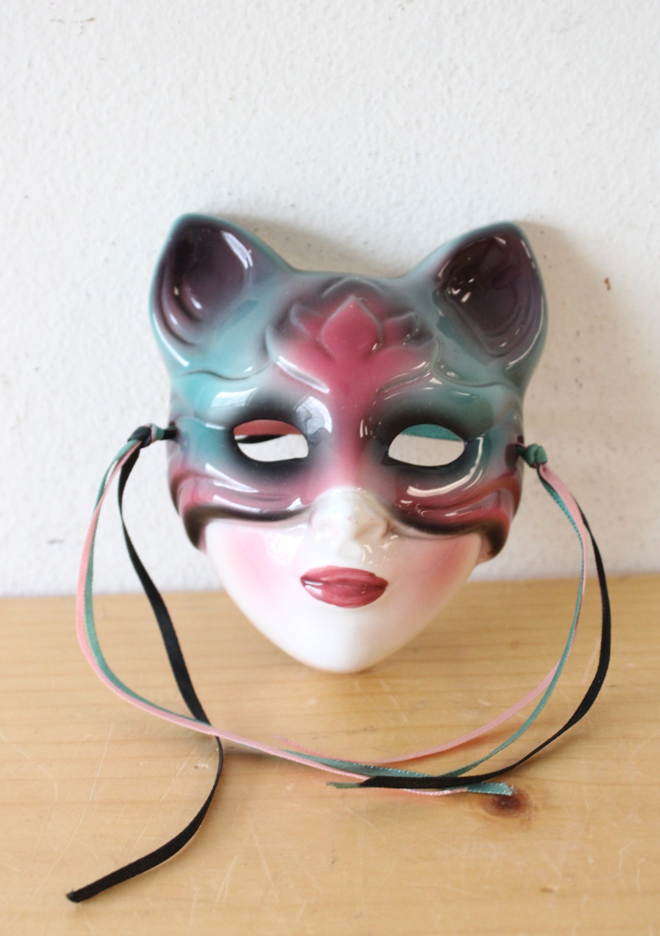 Clay Art Hand Painted Cat Woman Small Ceramic Face Mask