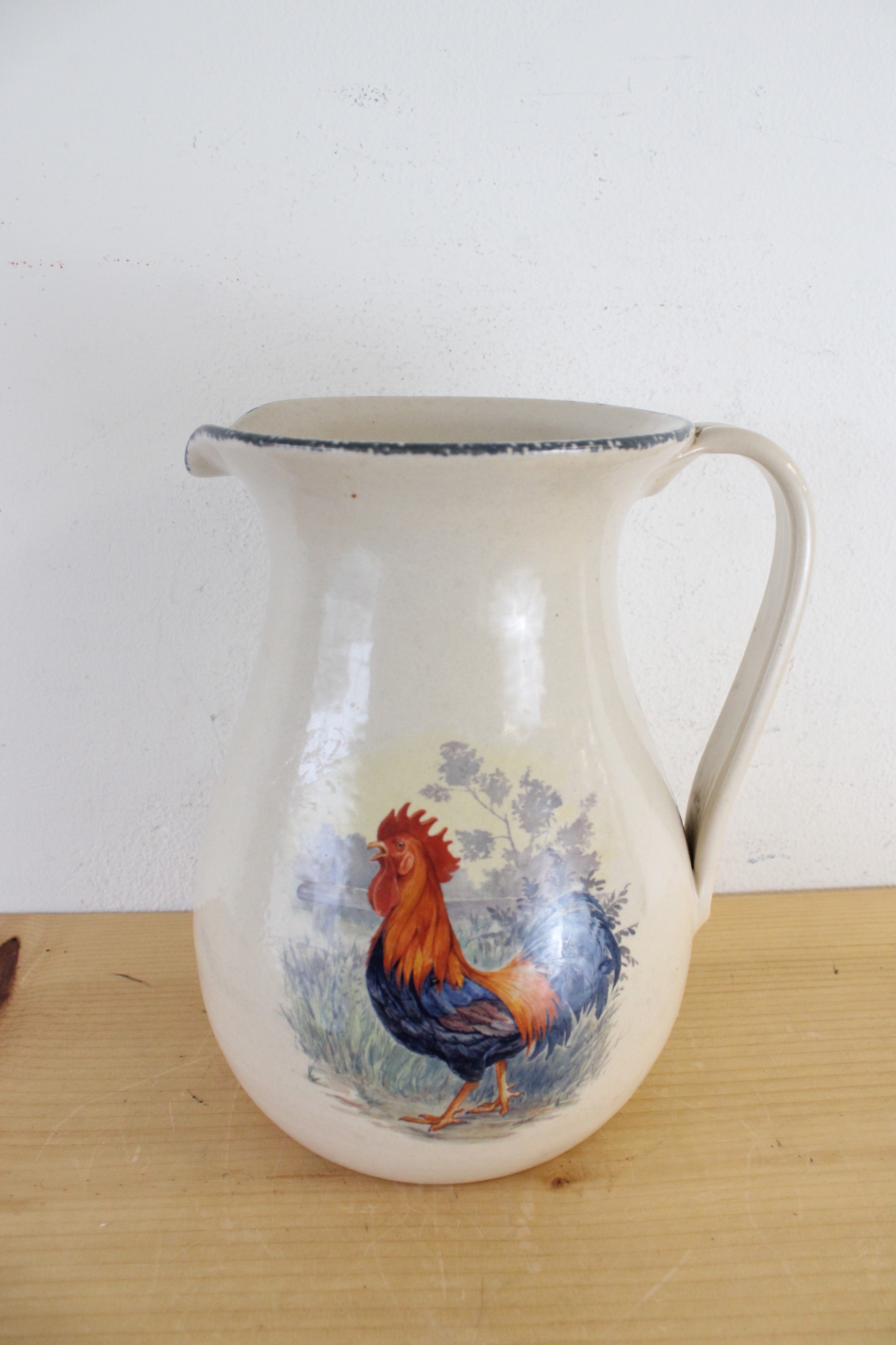 Home & Garden Party Rooster Tan Large Ceramic Pitcher