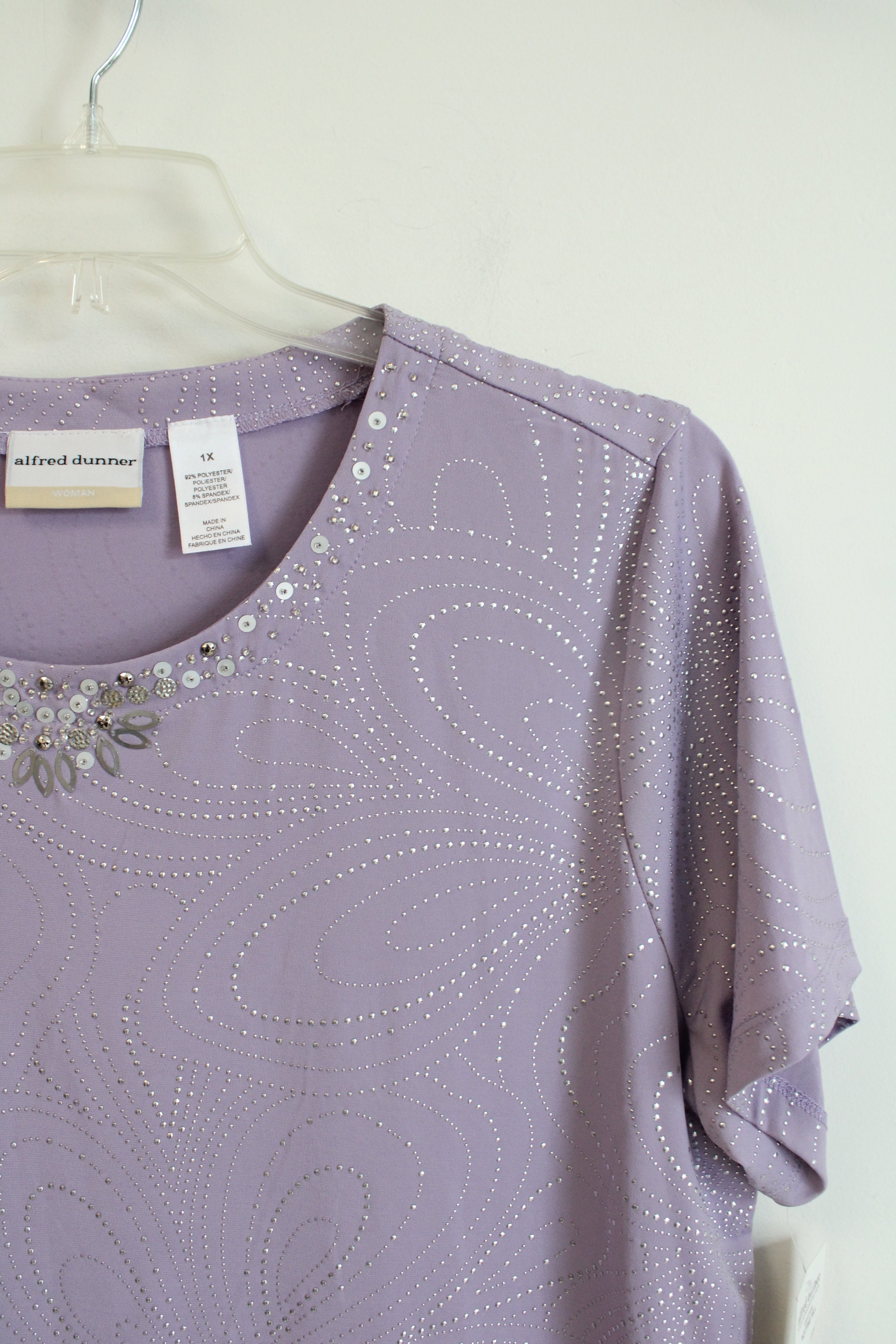 NEW Alfred Dunner Beaded & Sequined Lavendar Top | 1X