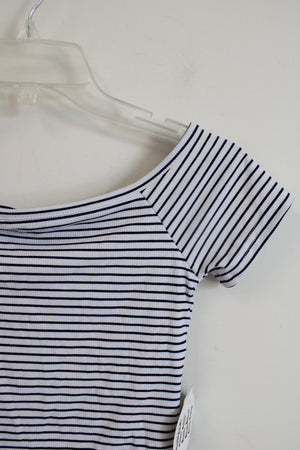 NEW Faded Rose Black & White Striped Off-The-Shoulder Cropped Top | S