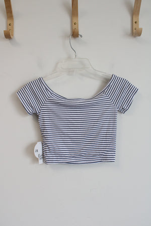 NEW Faded Rose Black & White Striped Off-The-Shoulder Cropped Top | S