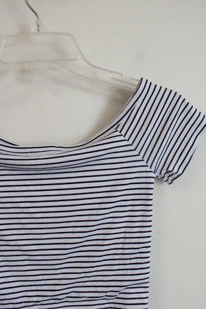 NEW Faded Rose Black & White Striped Off-The-Shoulder Cropped Top | S