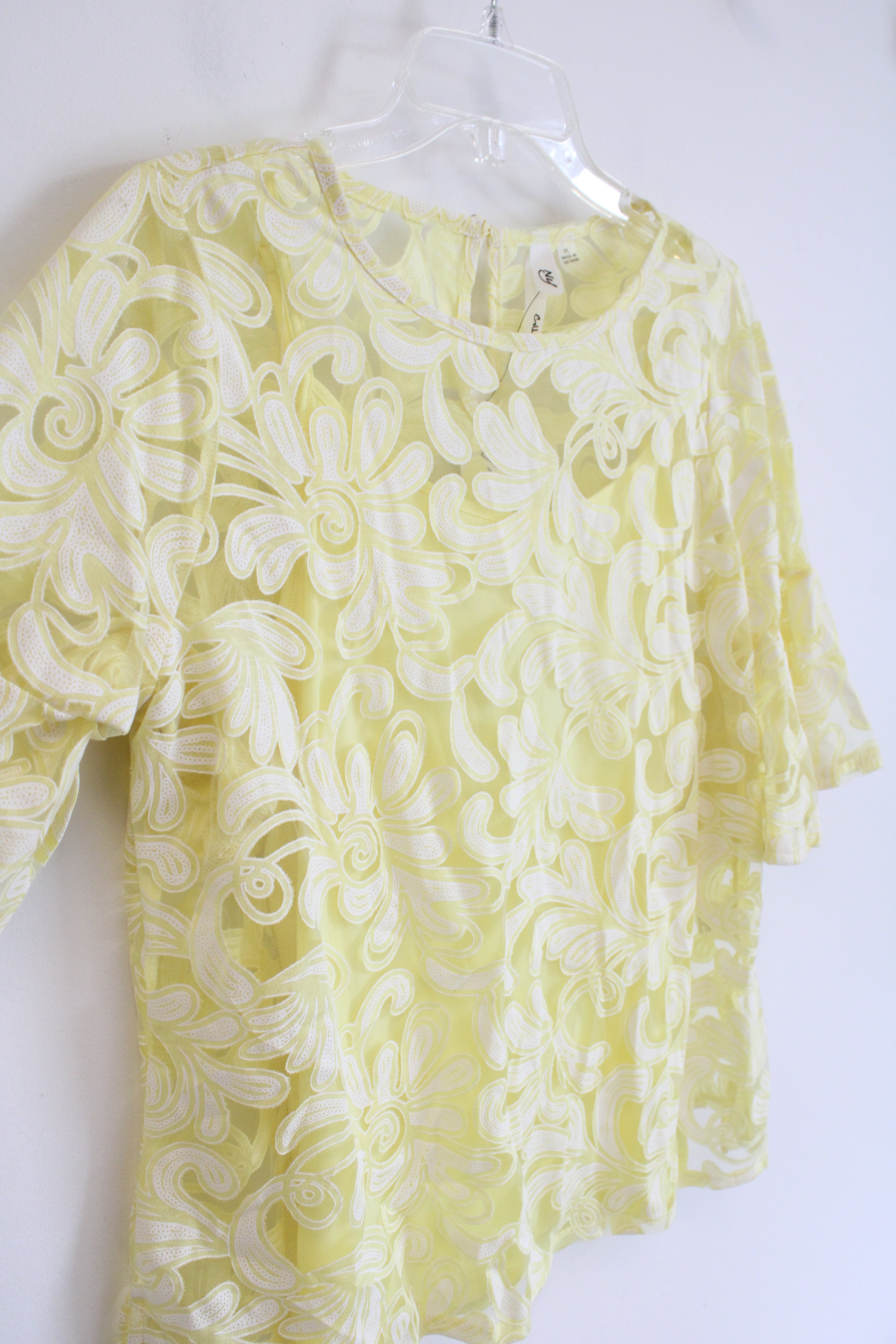 NEW NY Collection Yellow & White Camisole & Overlay Top | L Petite