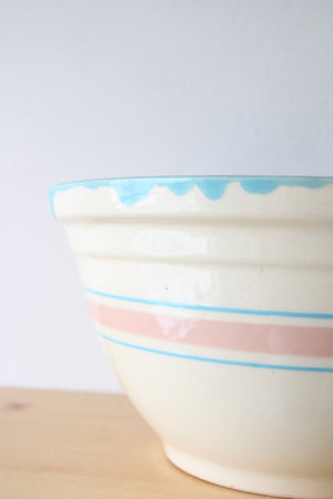 McCoy Large Blue & Pink Striped Ceramic Mixing Bowl