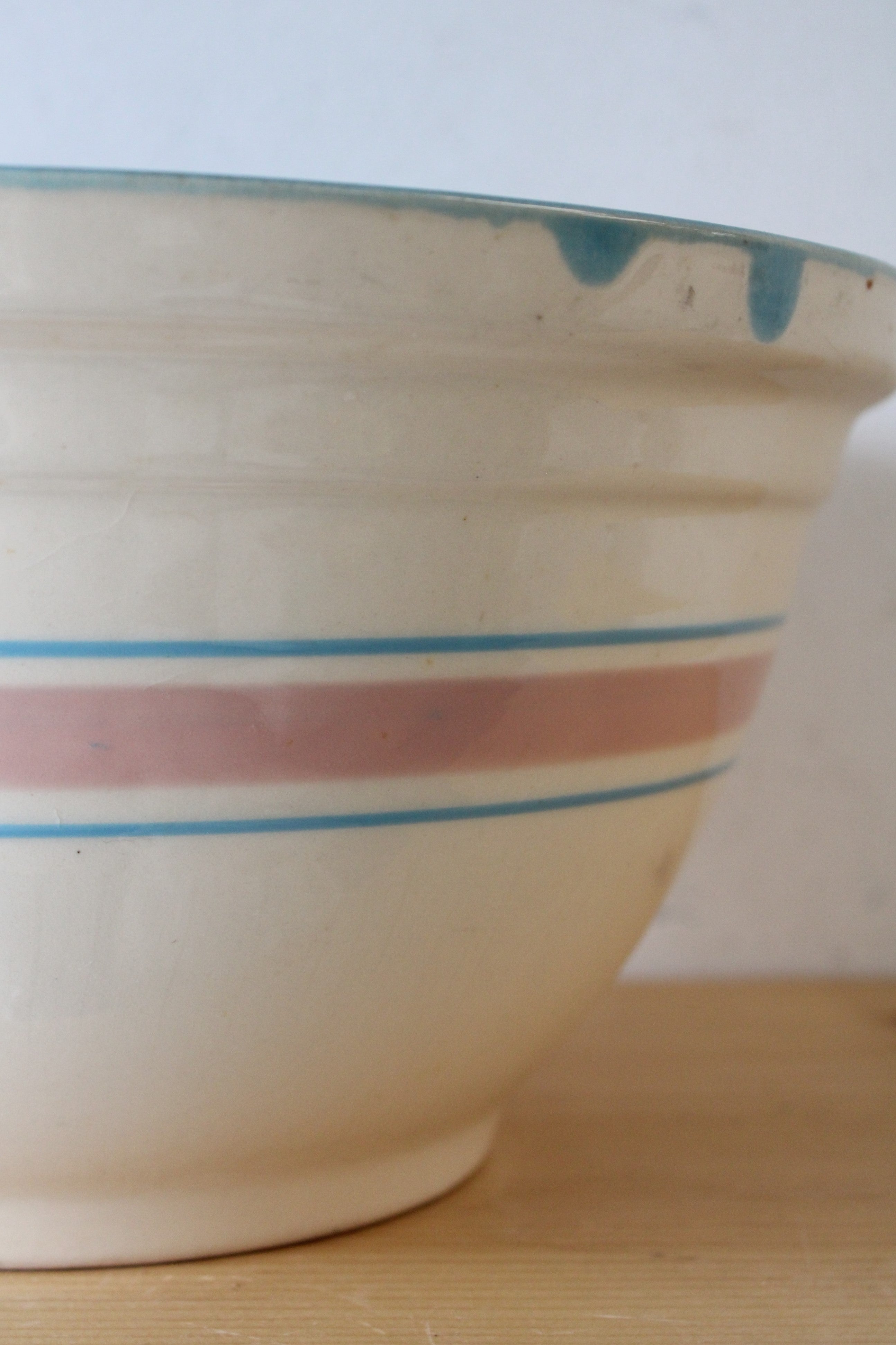 McCoy Large Blue & Pink Striped Ceramic Mixing Bowl