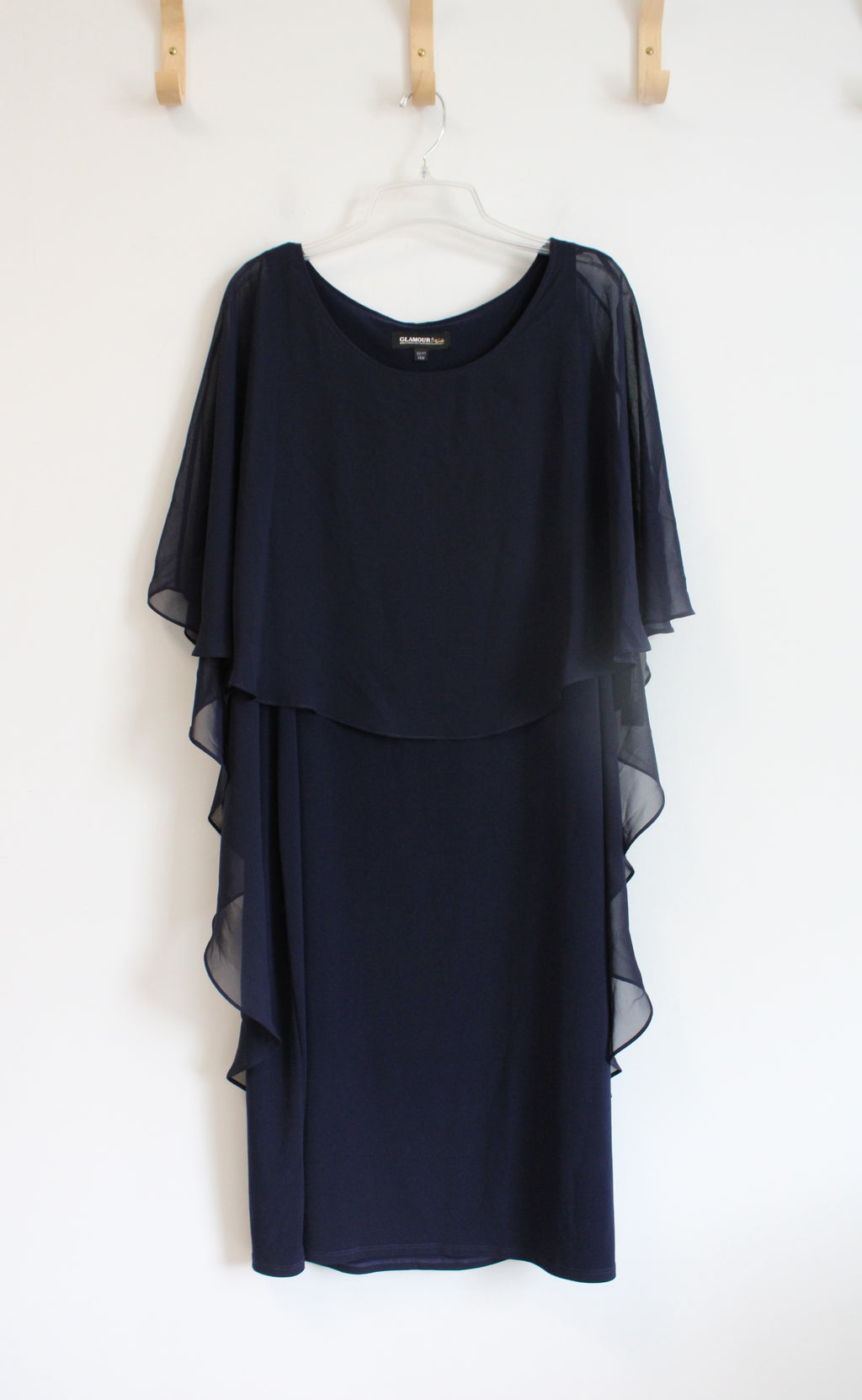 NEW Glamour Night Navy Chiffon Poncho Overlay Dress | 14W