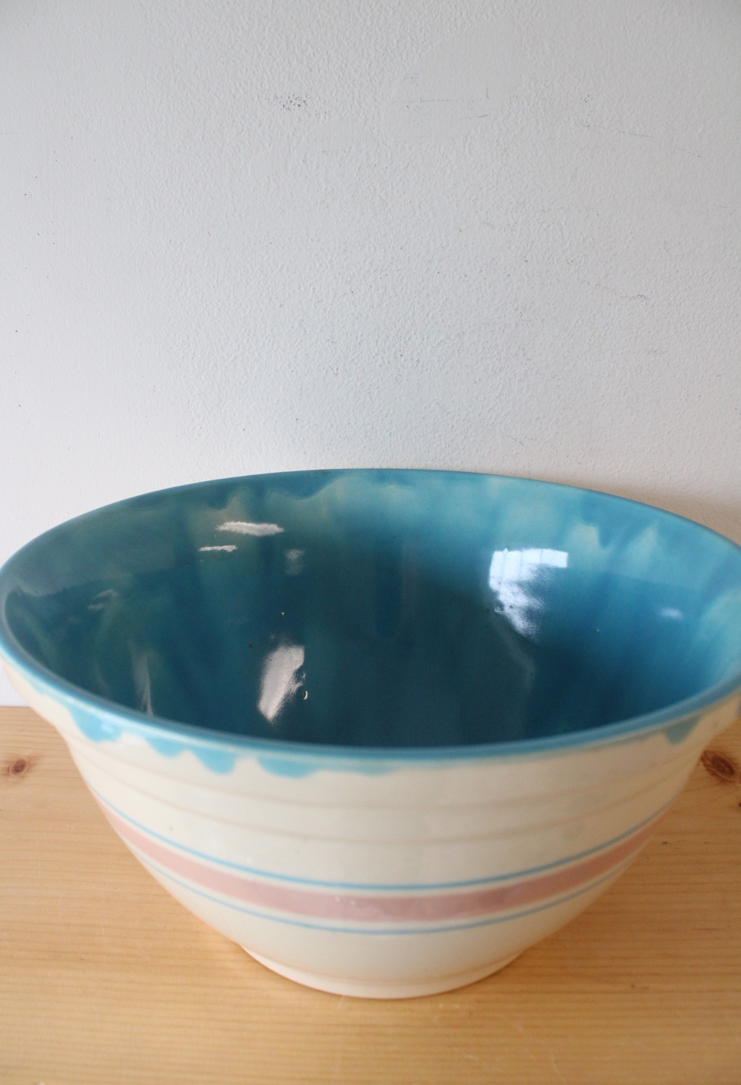 McCoy Large Blue & Pink Striped Ceramic Mixing Bowl