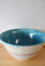 McCoy Large Blue & Pink Striped Ceramic Mixing Bowl