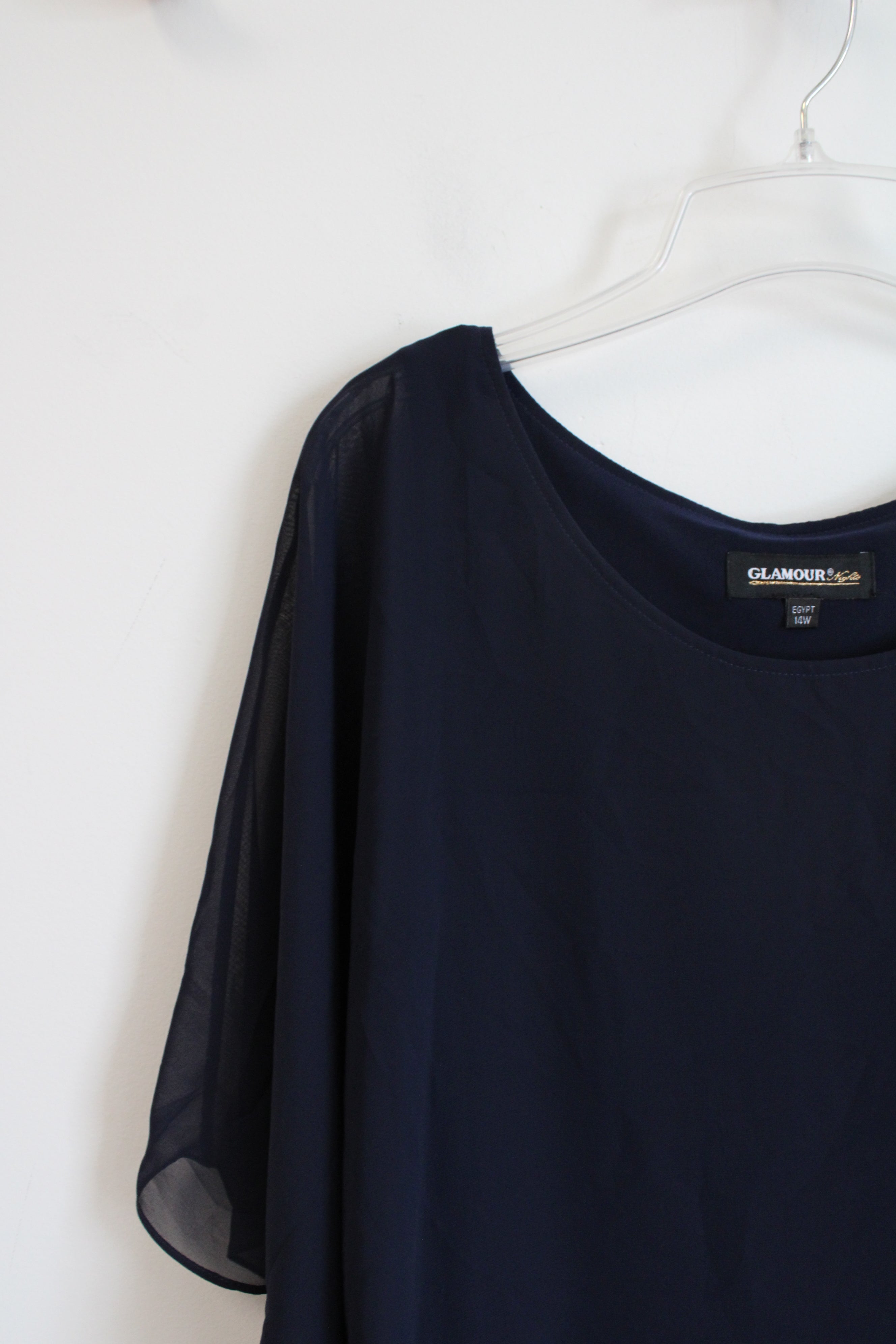 NEW Glamour Night Navy Chiffon Poncho Overlay Dress | 14W