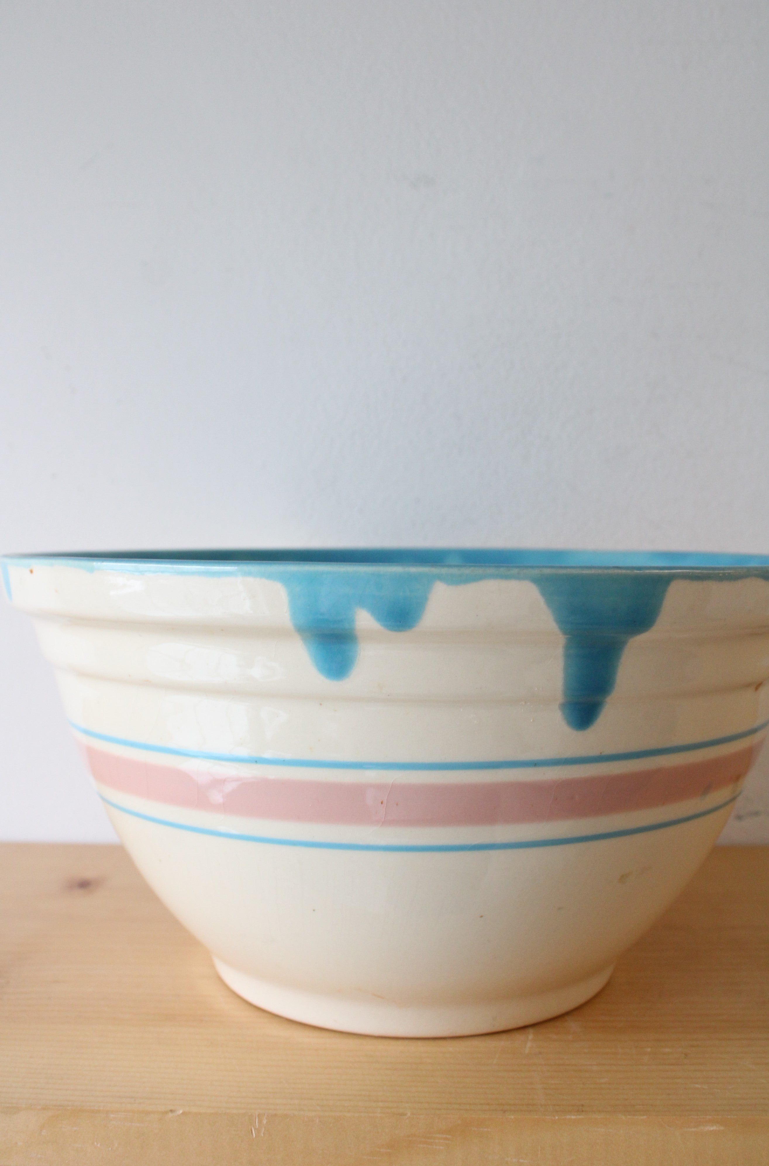 McCoy Large Blue & Pink Striped Ceramic Mixing Bowl