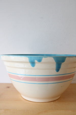 McCoy Large Blue & Pink Striped Ceramic Mixing Bowl