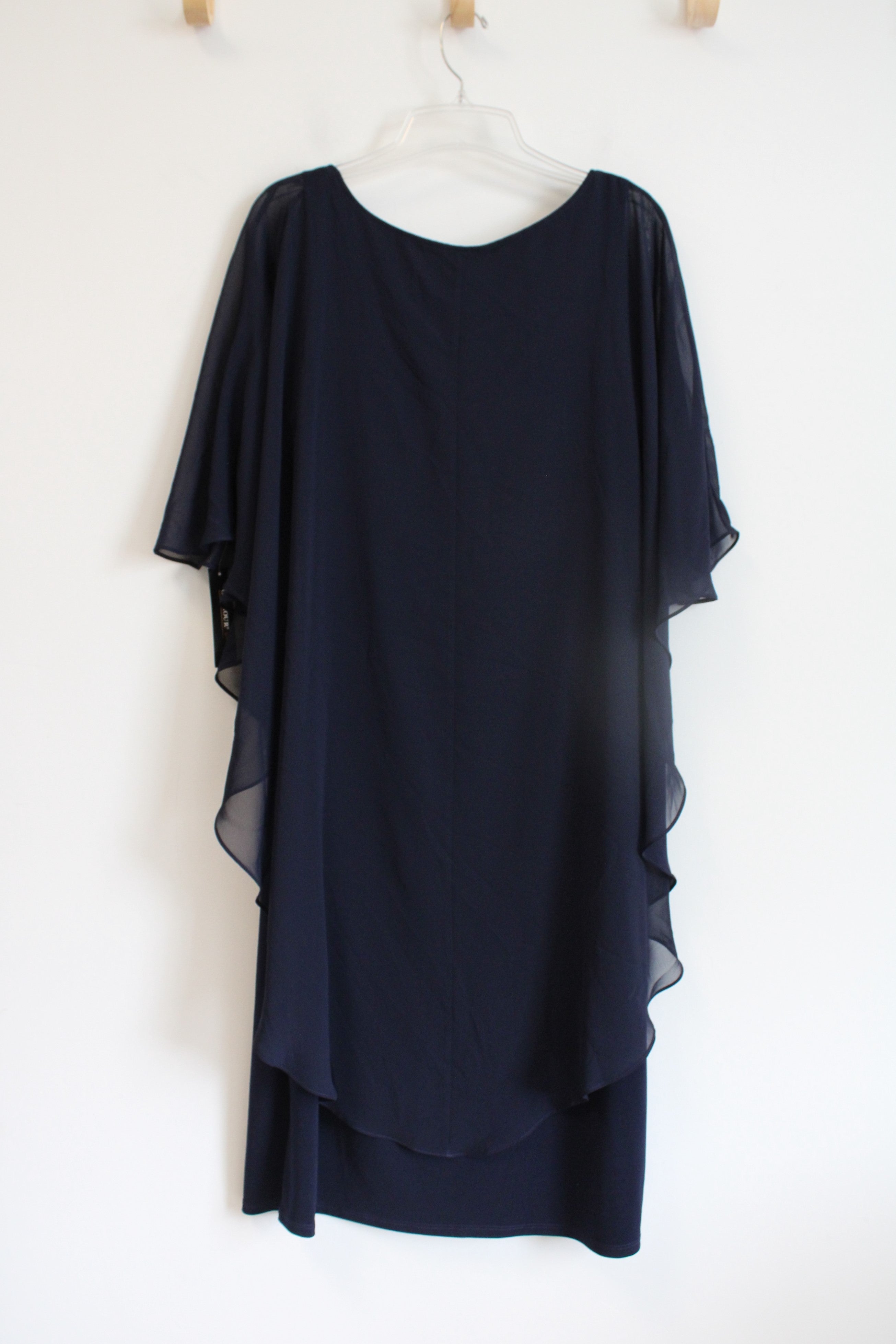 NEW Glamour Night Navy Chiffon Poncho Overlay Dress | 14W