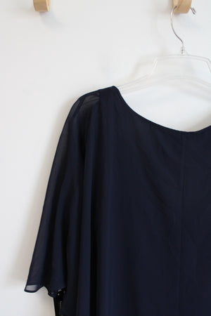 NEW Glamour Night Navy Chiffon Poncho Overlay Dress | 14W