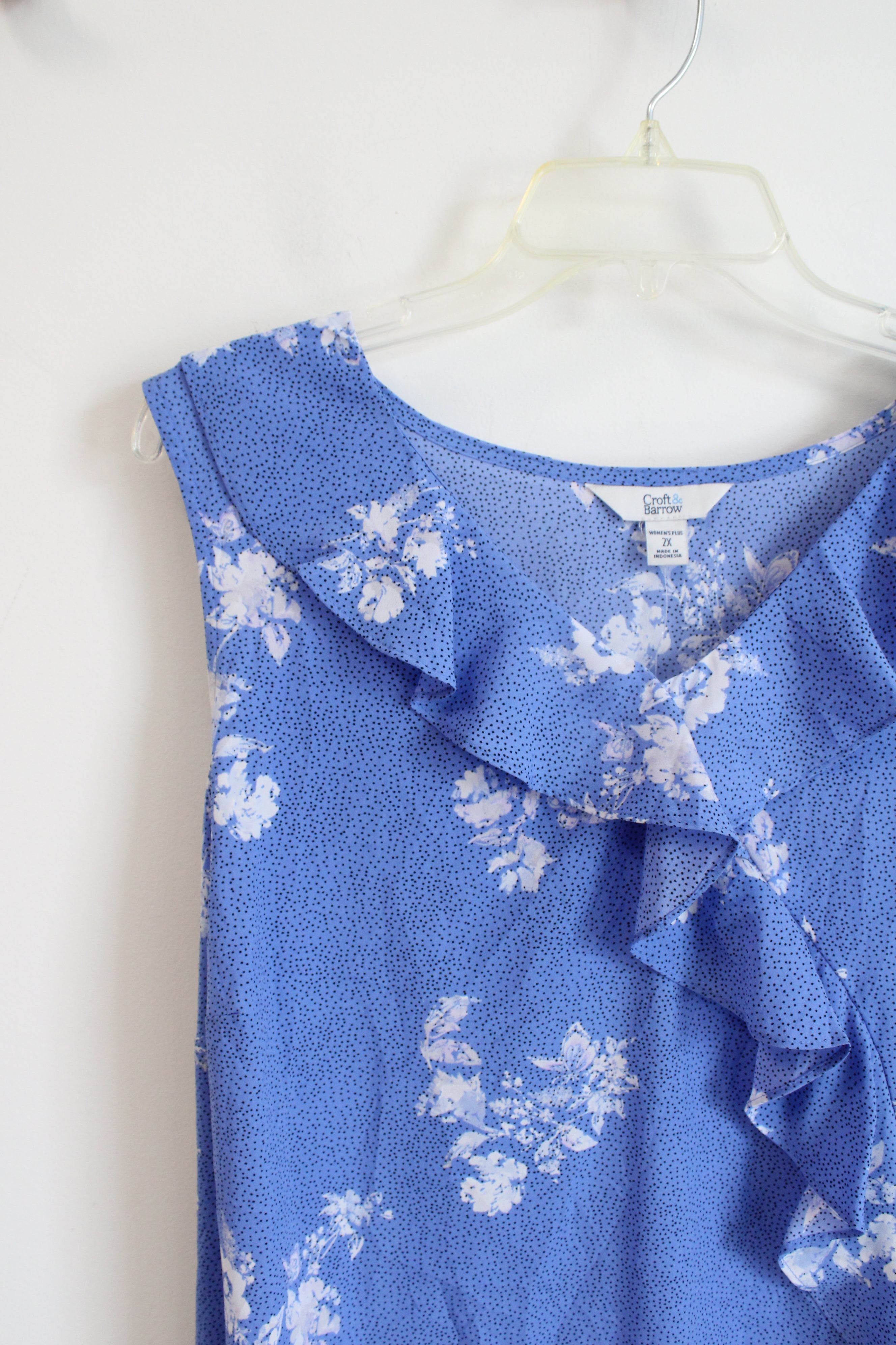 NEW Croft & Barrow Blue & White Floral Ruffled Dress | 2X