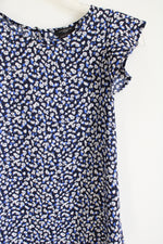 Ann Taylor Blue Black Floral Blouse | XXS Petite