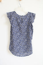 Ann Taylor Blue Black Floral Blouse | XXS Petite