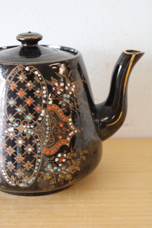 Vintage Hand Painted Brown & Gold Designed Teapot