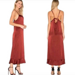 NEW Lacausa Anthropologie Crimson Cranberry Satin Maxi Dress | L