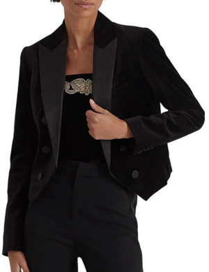 NEW Ralph Lauren Black Velour Cropped Blazer Jacket | 14