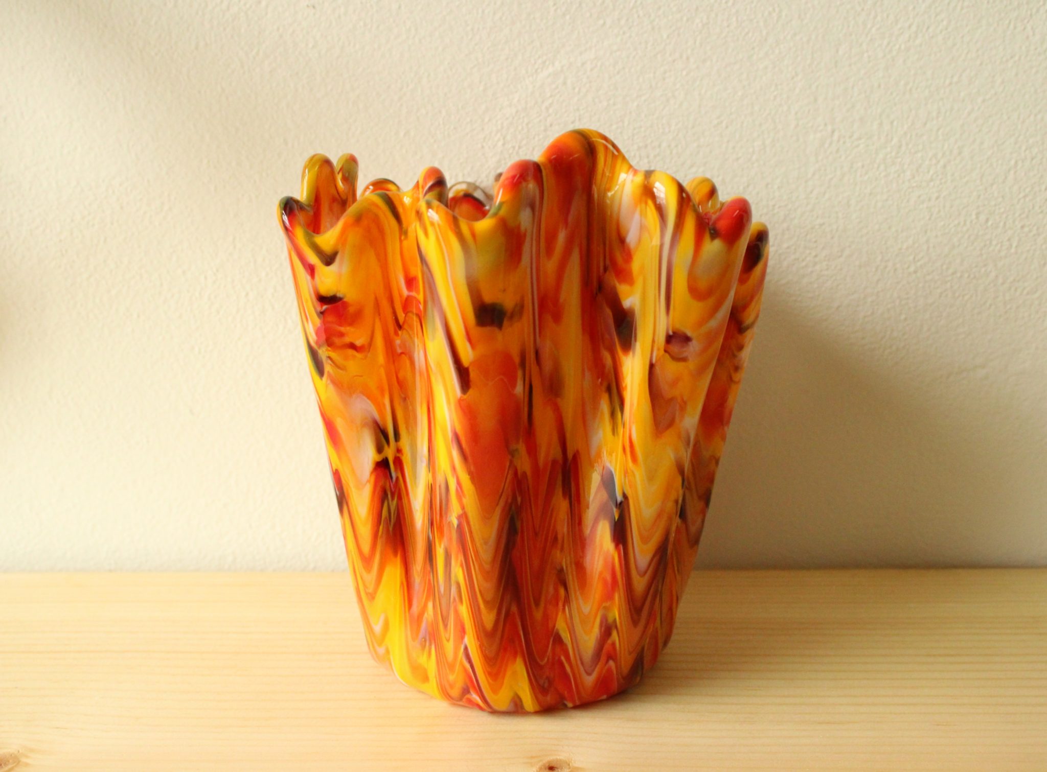 Yellow Orange Red Hand Blown Vase
