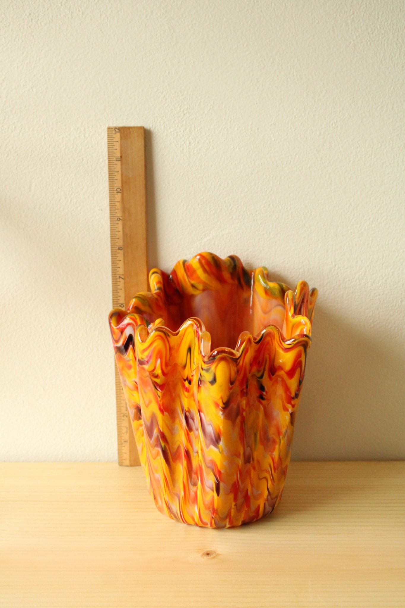 Yellow Orange Red Hand Blown Vase