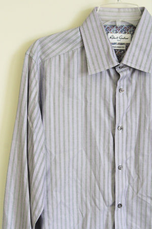 Robert Graham Tailored Fit Purple Striped Cotton Shirt | Size 42 16.5