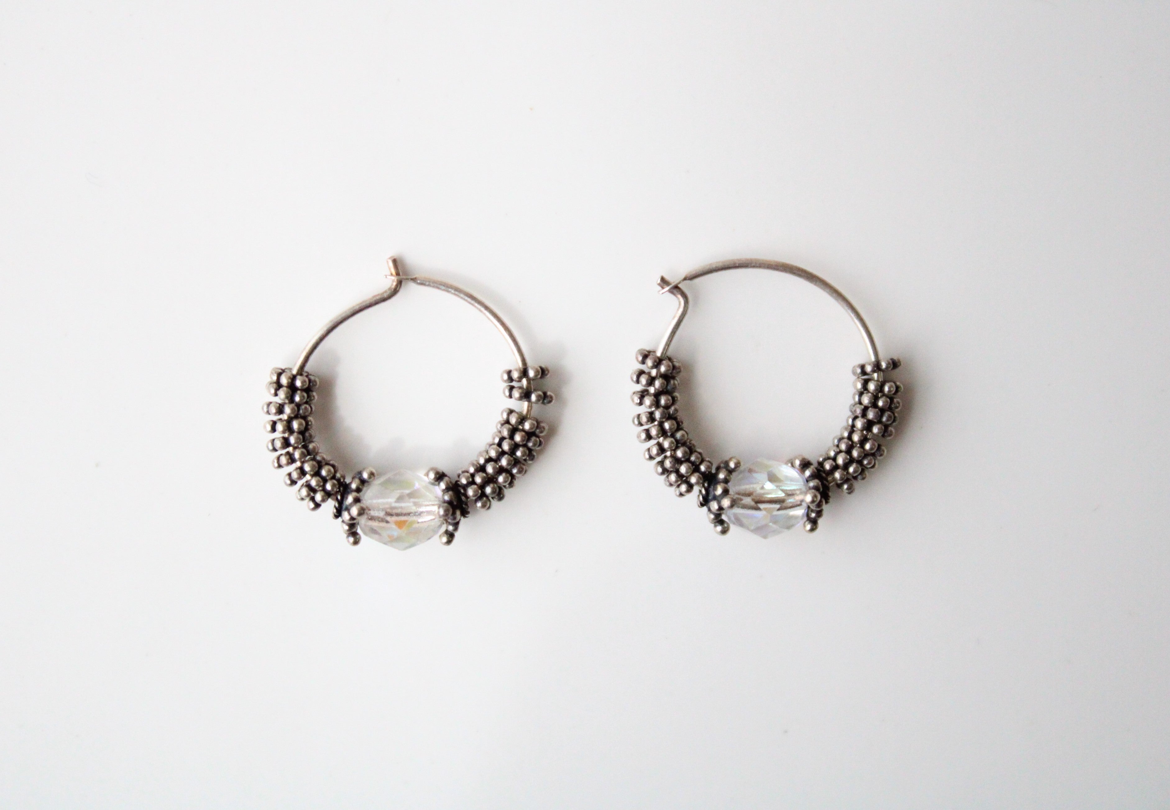 925 Sterling Silver Beaded Hoops