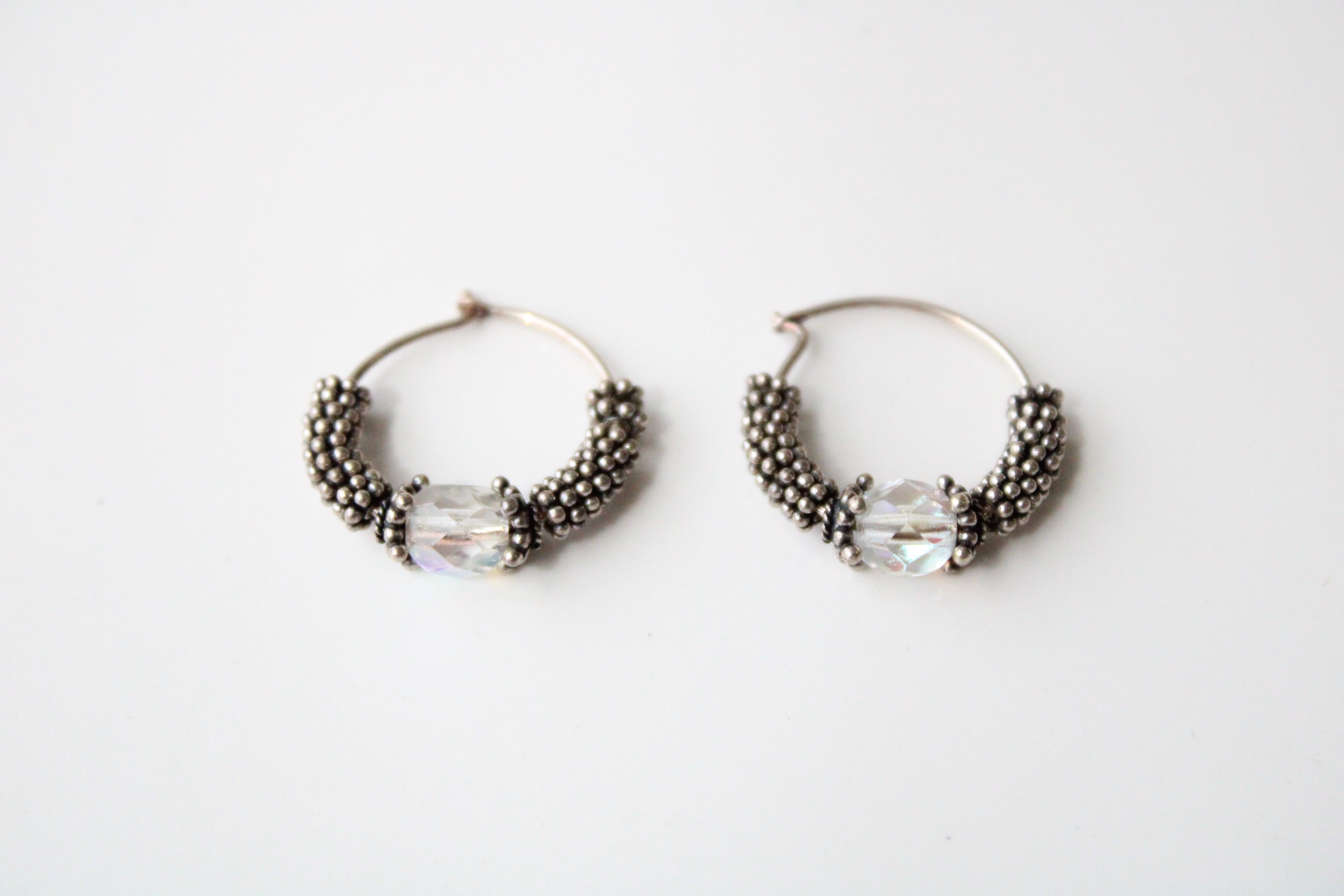 925 Sterling Silver Beaded Hoops