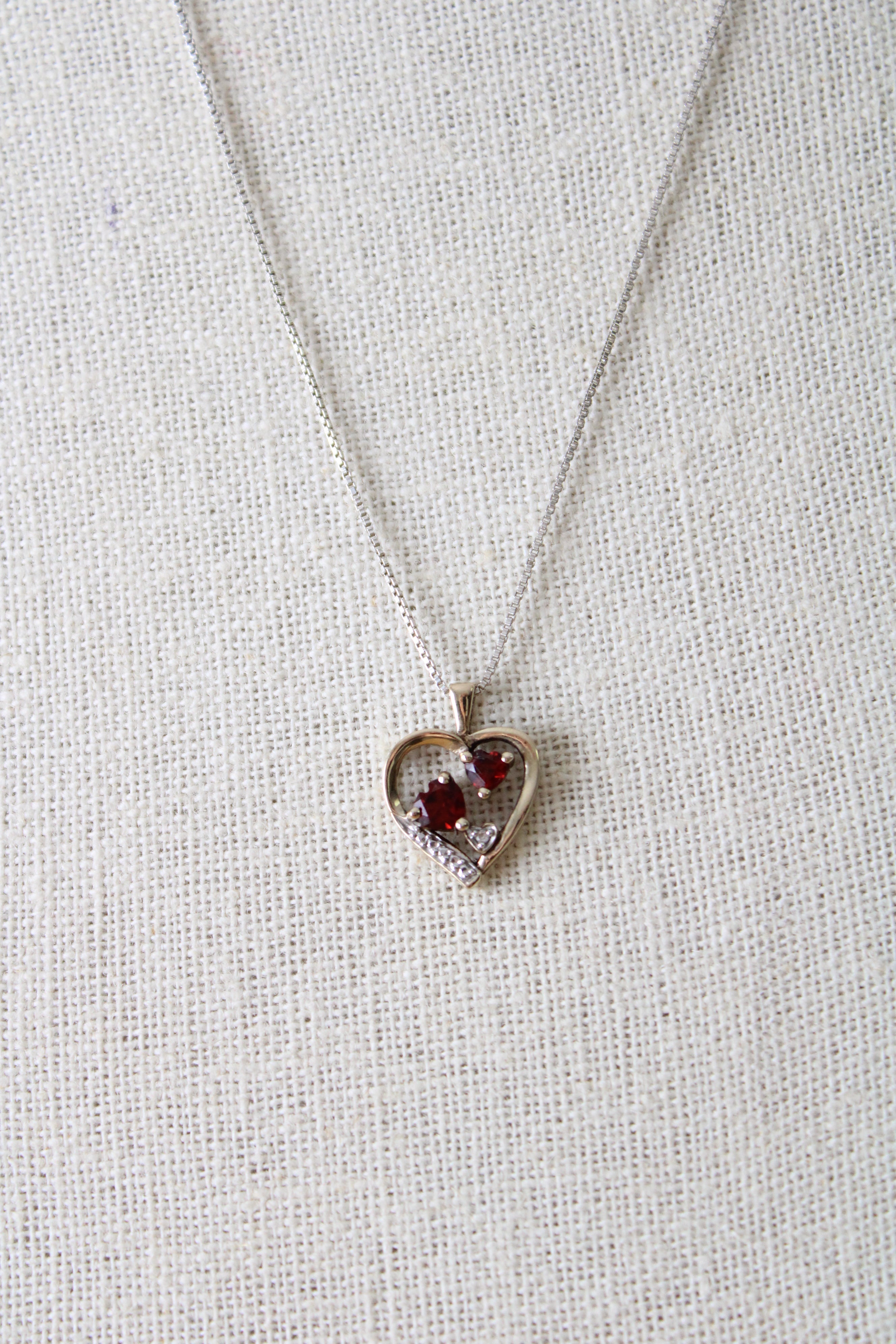 Ruby Stone Sterling Silver Two-Tone Heart Necklace