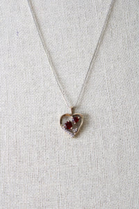 Ruby Stone Sterling Silver Two-Tone Heart Necklace