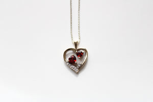 Ruby Stone Sterling Silver Two-Tone Heart Necklace