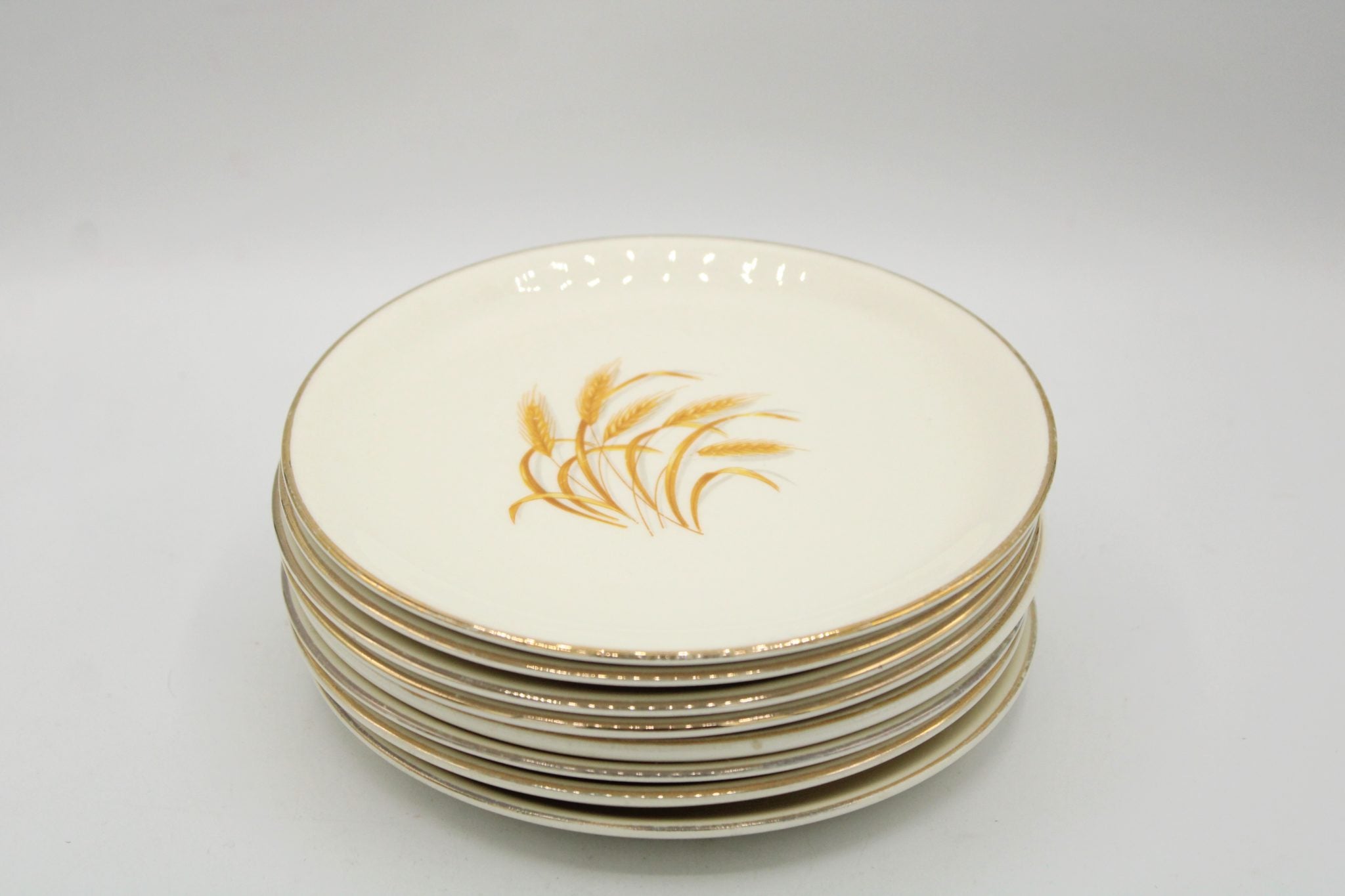 Golden Wheat Homer Laughlin 22K Gold Oven Proof Made In USA Dessert Plates Set Of 8