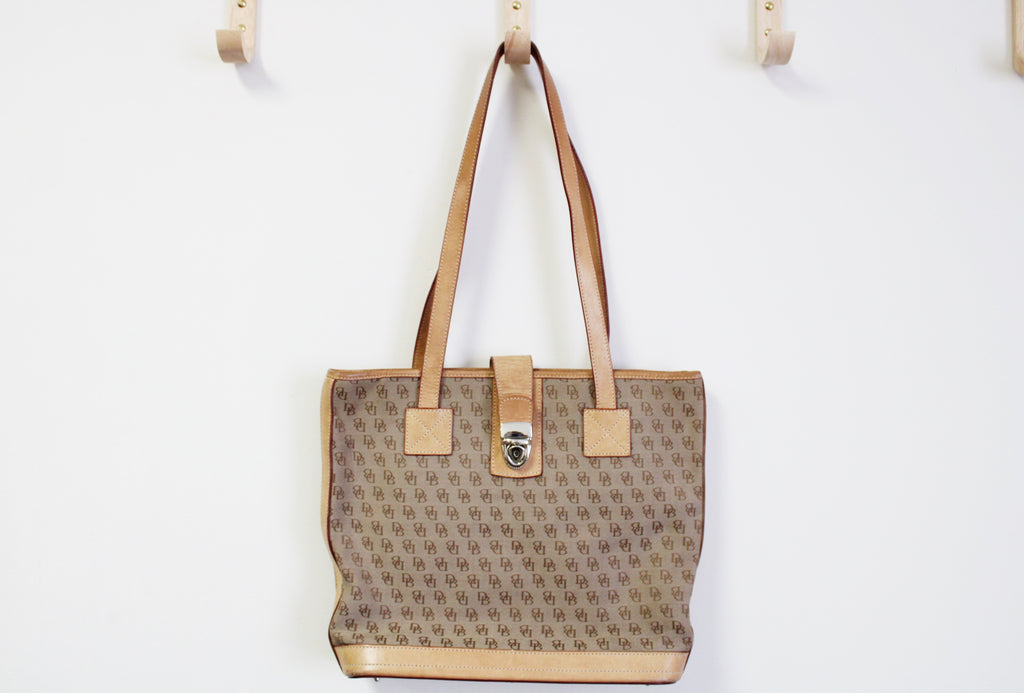 Dooney & Bourke Tan Canvas & Leather Tote Purse