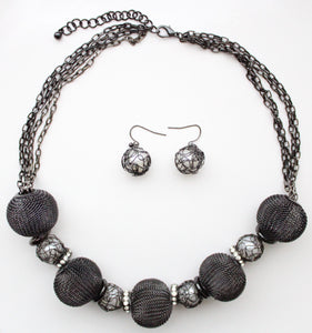 Black Metal Statement Necklace & Earring Set