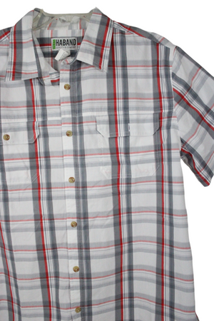Haband White Plaid Short Sleeved Shirt | L