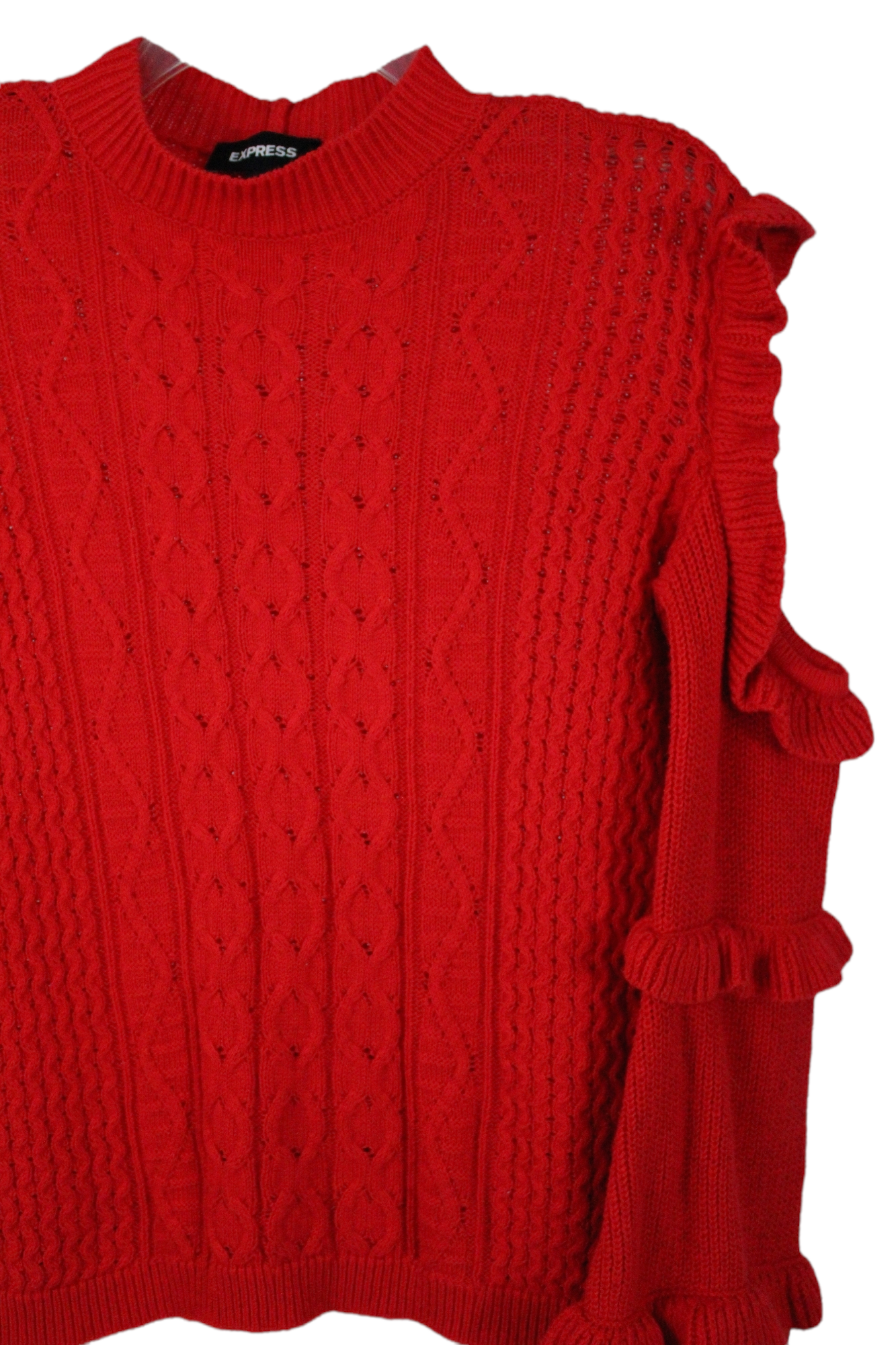 Express Red Knit Cold Shoulder Sweater | XS