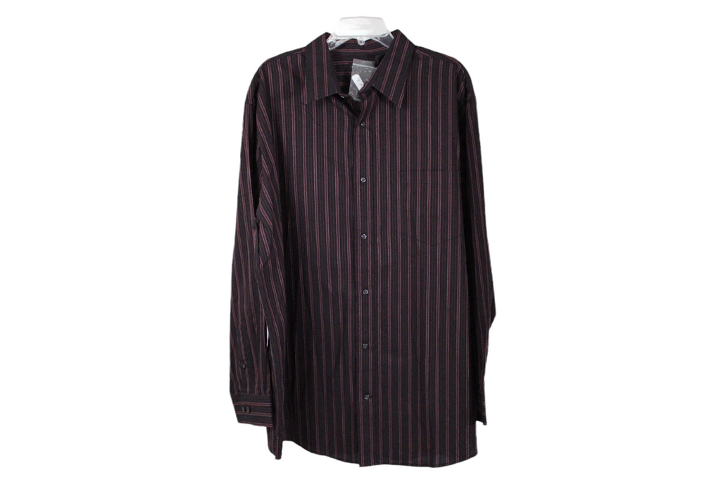 NEW J. Ferrar Burgundy Bar Stripe Dress Shirt | 2XL