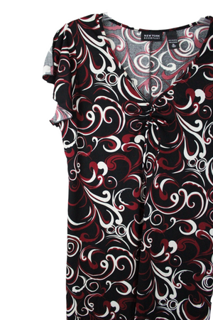 New York & Company Black Red Swirl Dress | XL