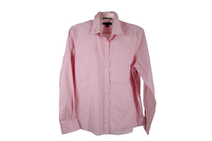 Lands' End Pinpoint Oxford Pink Striped Shirt | 14 Petite