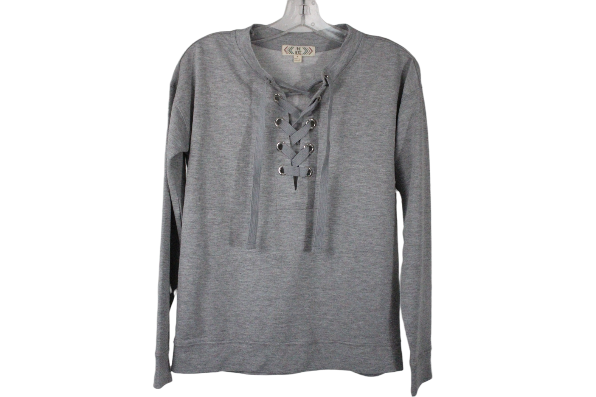 Pink Rose Gray Lace Up Top | S