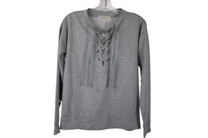 Pink Rose Gray Lace Up Top | S