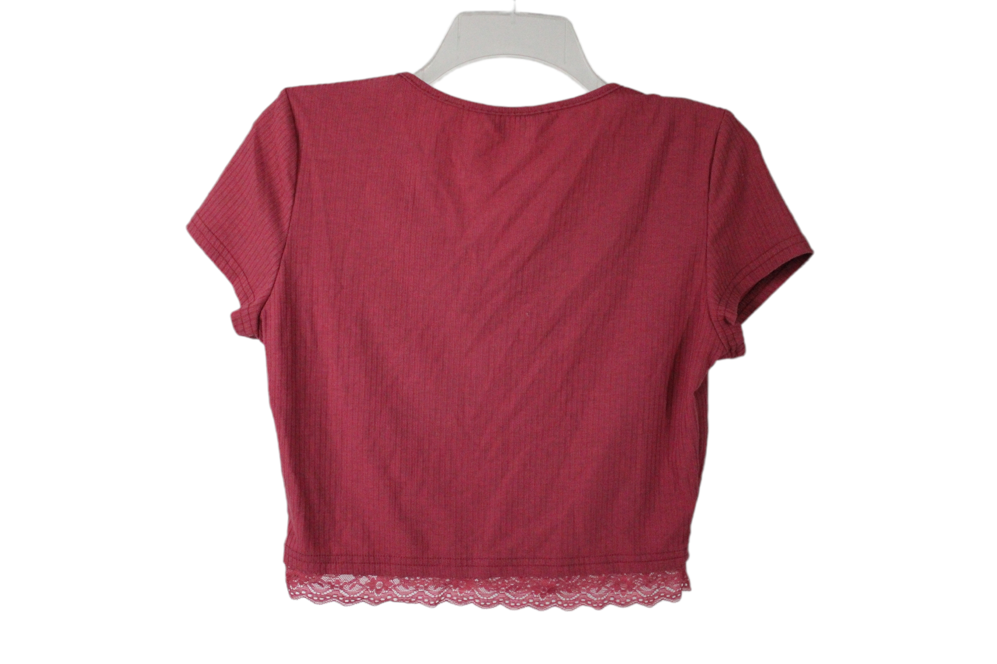 Shein Pink Rib Crop Tee | L